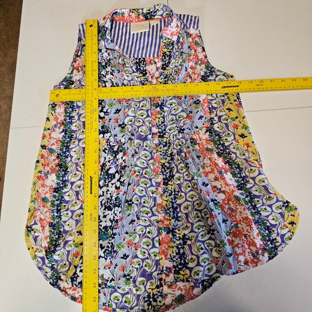 MAEVE Anthropologie Whimsical Pintucked Sleeveless Blouse Novelty Floral XS 4120 - Picture 13 of 14